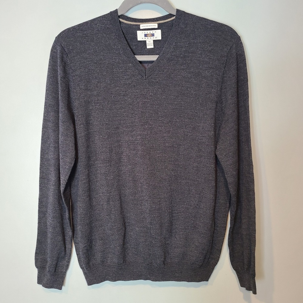Joseph Abboud Mens Extra Fine 100% Merino Wool V Neck Sweater Gray XL Classic
